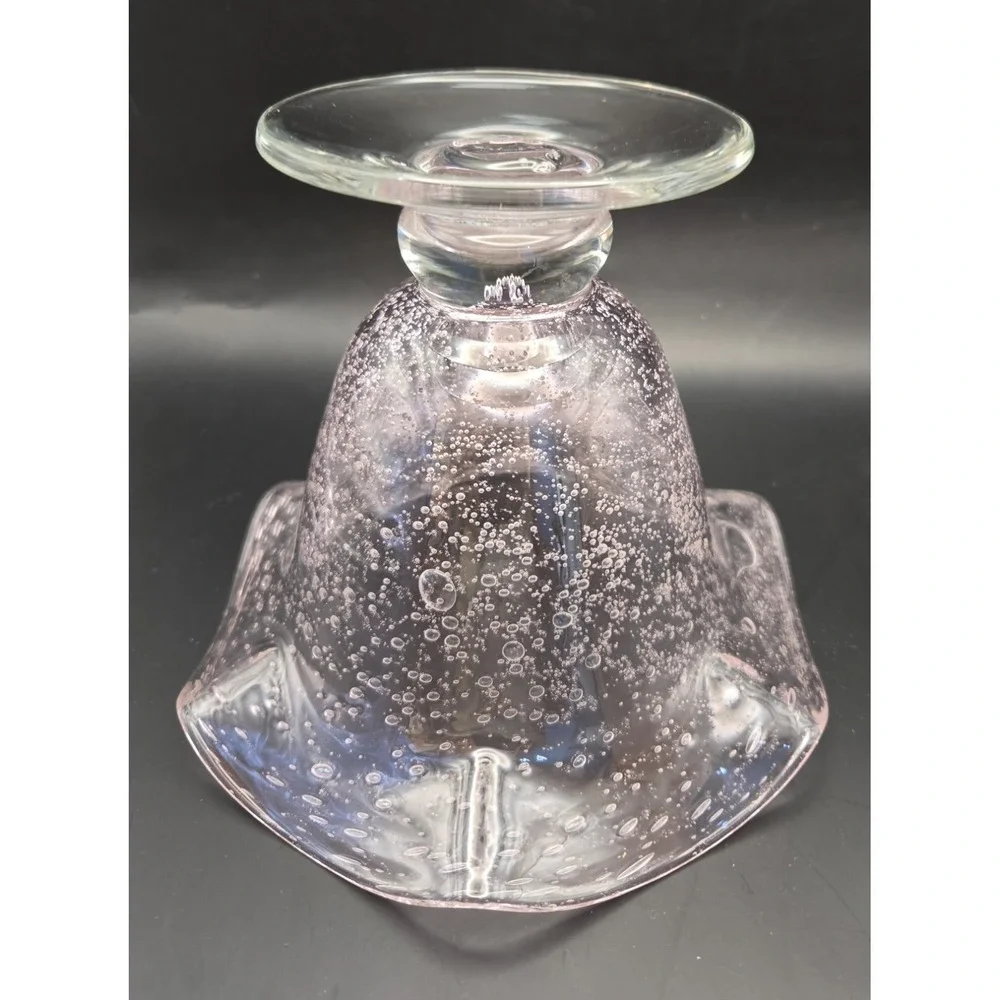 Vintage Pink Vase. Hand Blown Many Fun Bubbles Ruffled Rim